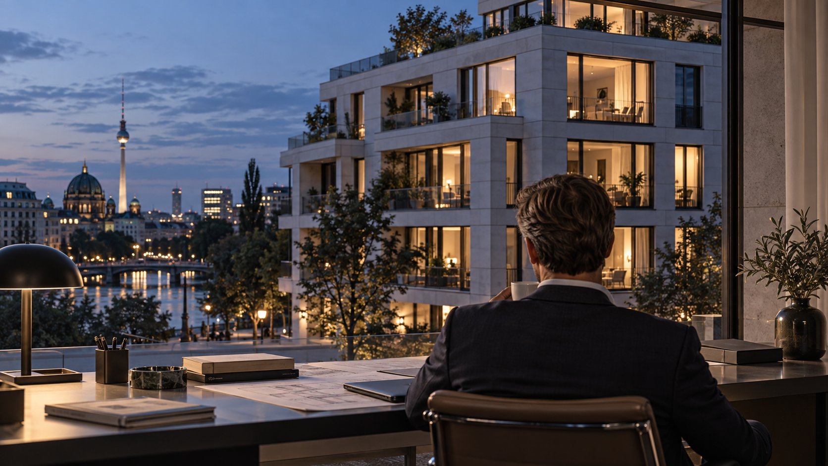 Hochwertige Berliner Wohnimmobilie bei Abendlicht